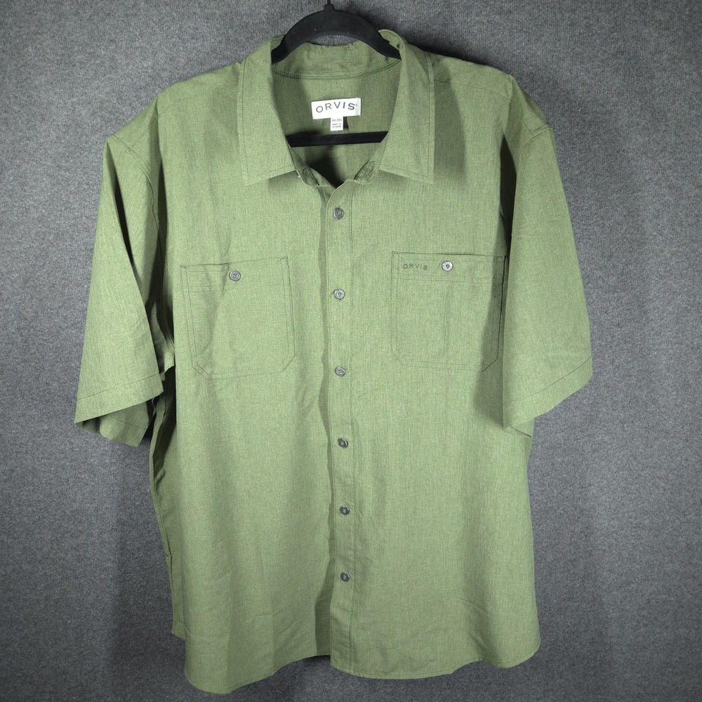 Orvis Tech Fishing Shirt XXL Green Short‎ Sleeve Outdoor Performance Button Up
